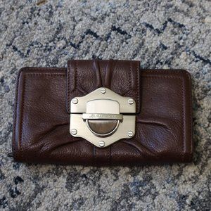 Y2K Vibes: B. Makowsky Brown Leather Clutch Wallet with Silver Buckle